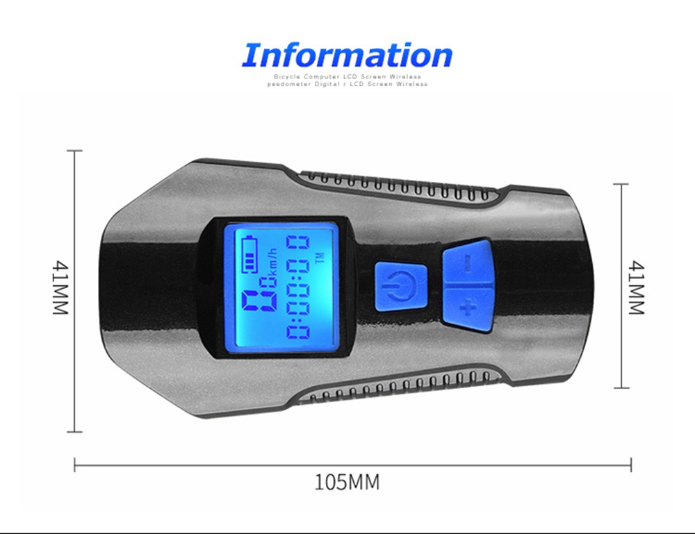 Waterproof Bicycle Light USB Charging With Horn Speed Meter LCD Screen - Blue