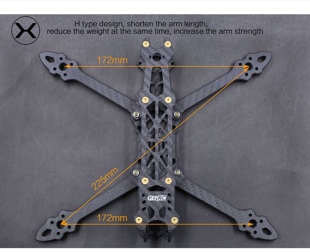 Чертеж рамы квадрокоптера под пропеллеры 10 дюймов GEPRC Mark Carbon Fiber Frame Kit For FPV Racing Drone Kits 4.5 Inch 225mm Wheel