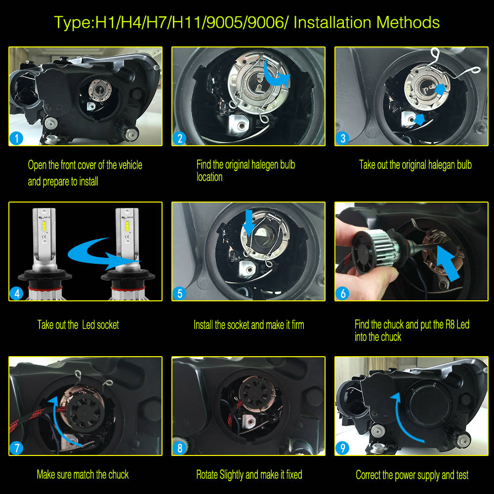 S6-H7 Car LED Headlight Bulb 60W IP68 6000K 7600 Lumens Extremely Bright Chips Conversion Kit