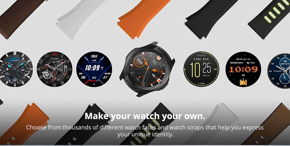 Ticwatch S2 Sports Smartwatch Wear OS by Google 1.39" AMOLED Display 5ATM Water Resistant MIL-STD-810G Built-in GPS 24/7 Hours Heart Rate Monitor - White