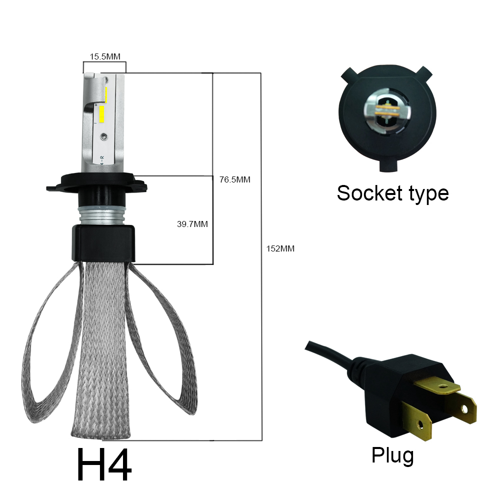 T8-H4/9003/HB2 Car LED Headlight Bulb 60W IP68 6000K 9600 Lumens Extremely Bright Chips Conversion Kit