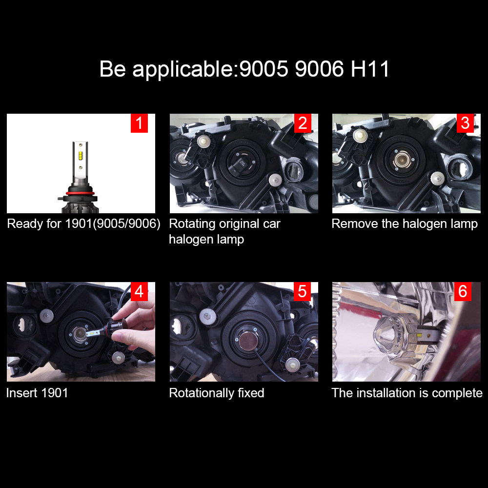 1901-9005/HB3/H10 Car LED Headlight Bulb 40W IP68 6000K 4000 Lumens Extremely Bright Chips Conversion Kit
