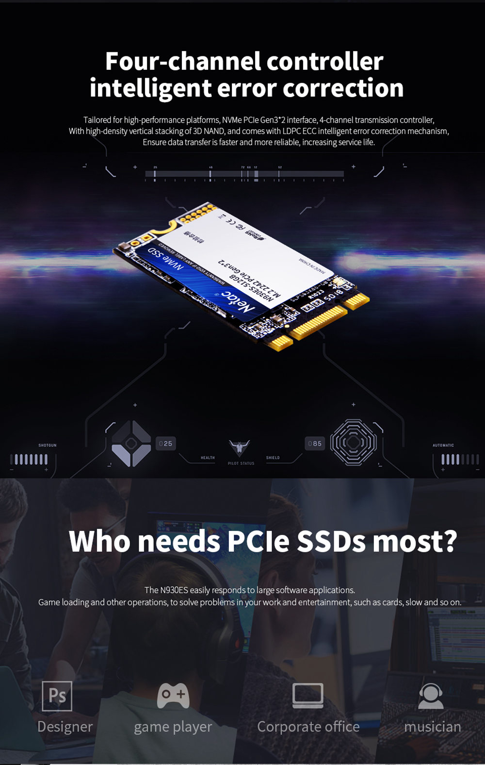 Netac N930ES NVMe M.2 2242 512GB SSD Internal Solid State Drive Reading Speed 2000MB/s