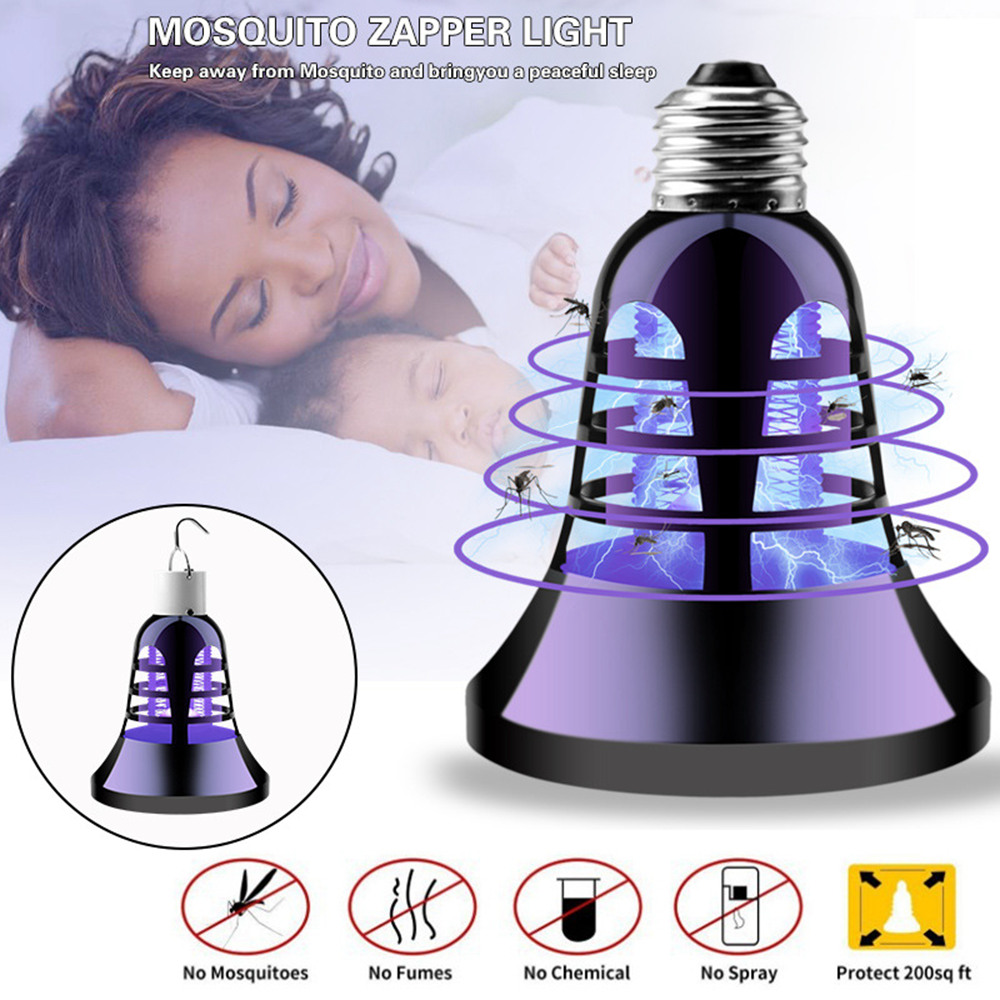 E26 LED Mosquito Trap Lamp Indoor Insect Killer Light 110V - Black