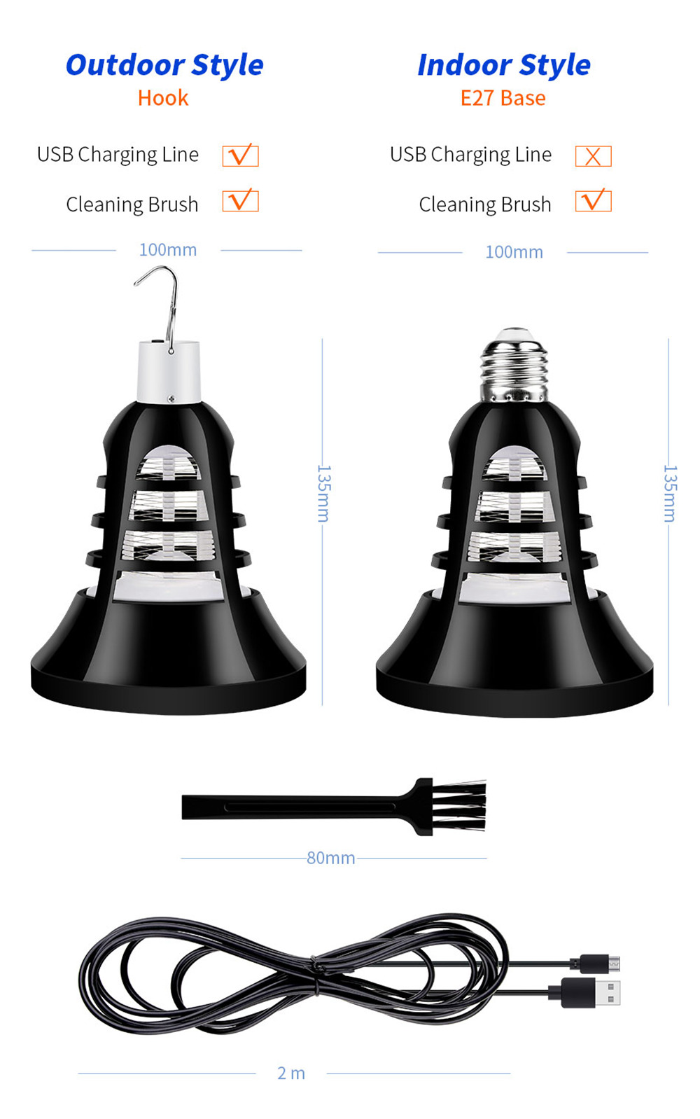 E26 LED Mosquito Trap Lamp Indoor Insect Killer Light 110V - Black