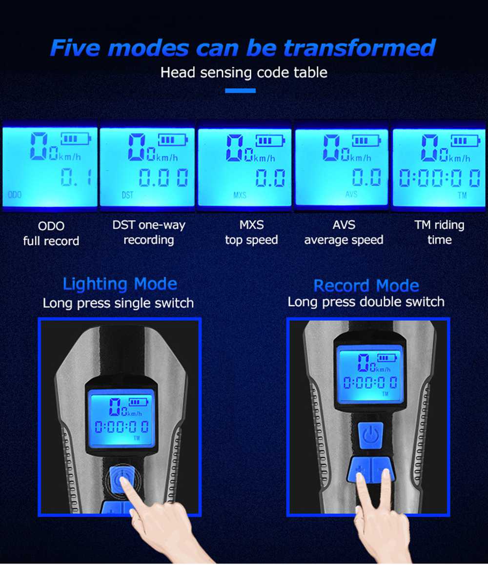 Waterproof Bicycle Light USB Charging With Horn Speed Meter LCD Screen - Red