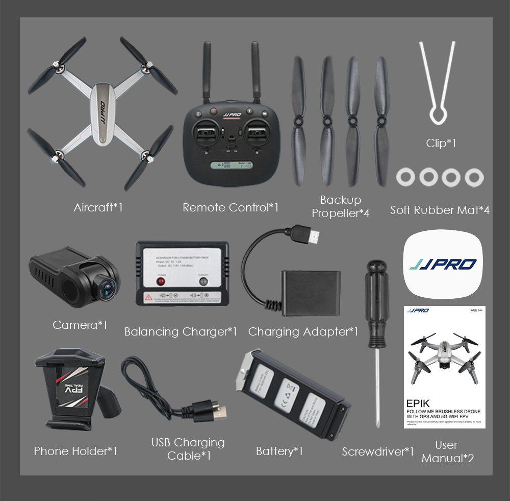 JJRC JJPRO X5 EPIK 5G WIFI 2K FHD FPV One-Axis Gimble with GPS Follow Me Mode RC Quadcopter RTF - Three Battery