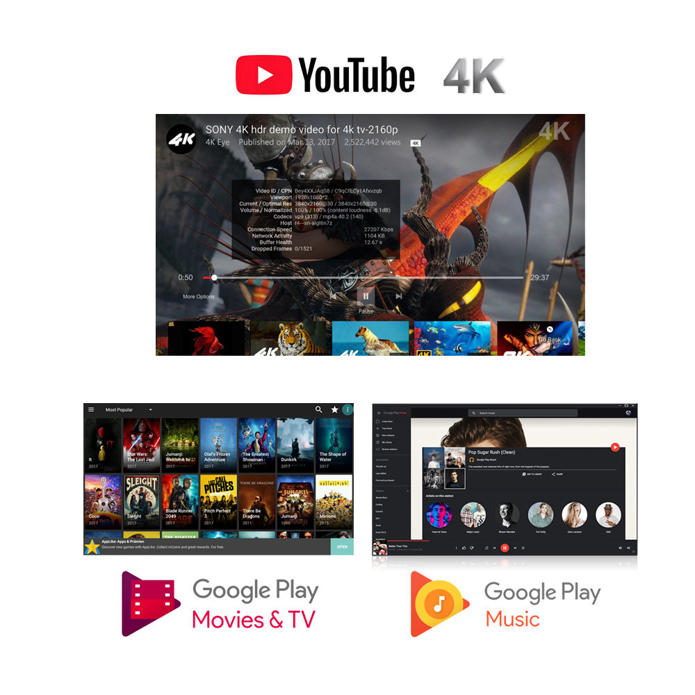 MECOOL KM3 Google Certified Amlogic S905X2 Android TV 9.0 OS 4GB DDR4 128GB eMMC YouTube 4K TV Box with Voice Remote Dual Band WiFi LAN Bluetooth USB 4.1