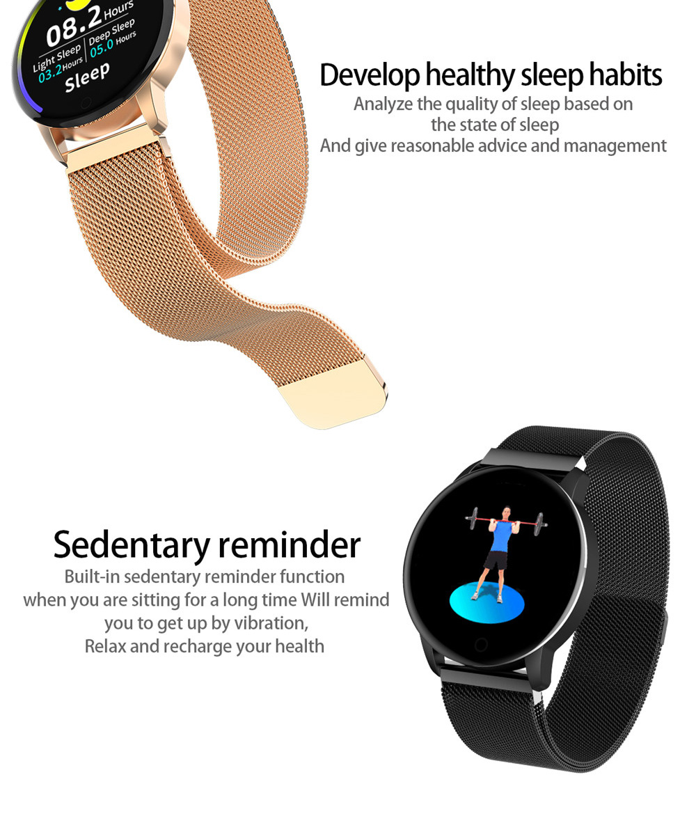 Makibes Q20 Smartwatch Blood Pressure Monitor 1.22 Inch IPS Screen IP67 Water Resistant Heart Rate Sleep Tracker Silicon Strap - Black