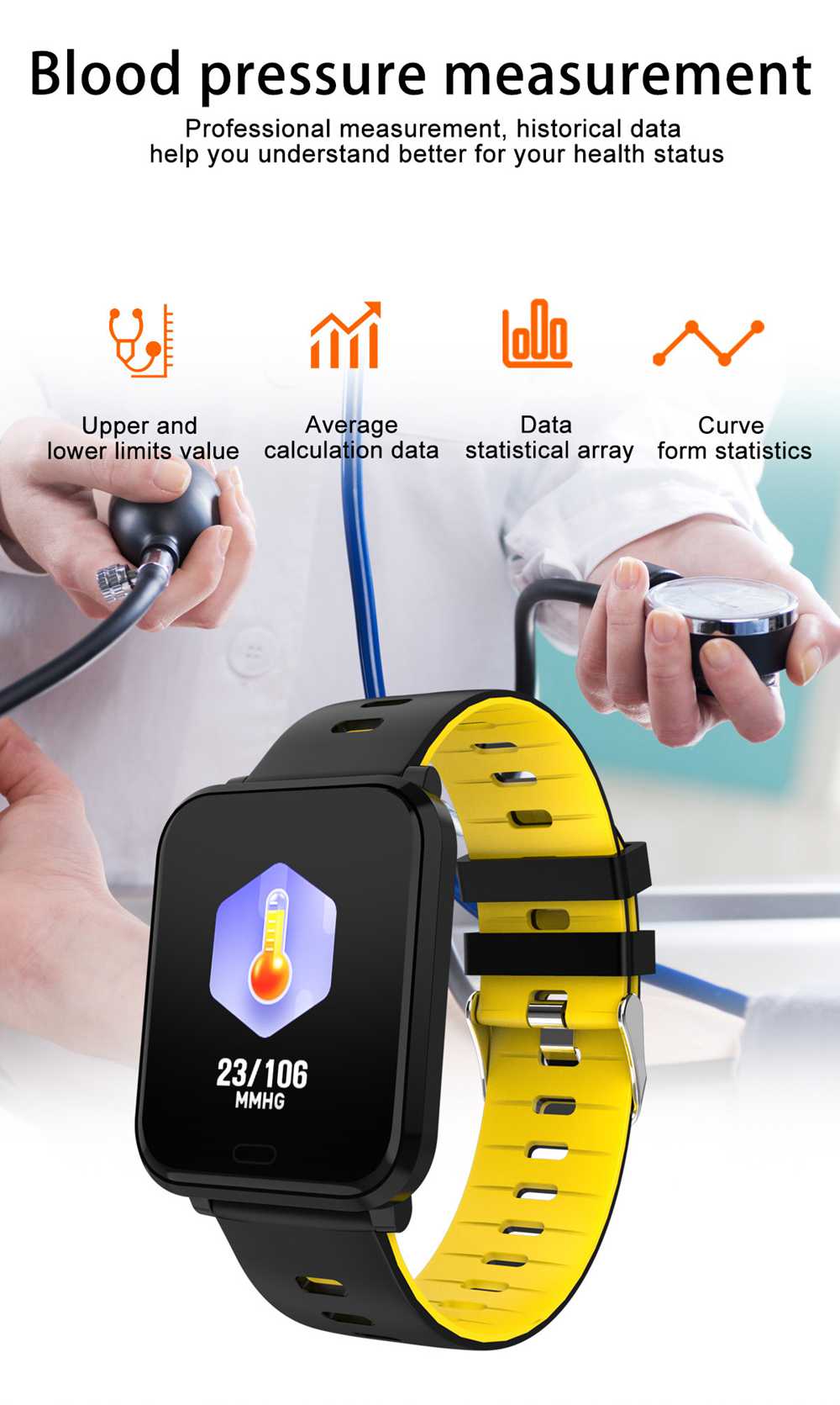 Makibes K10 Smartwatch Remote Camera 1.3 Inch Screen IP68 Water Resistant Heart Rate Blood Pressure Monitor - Black