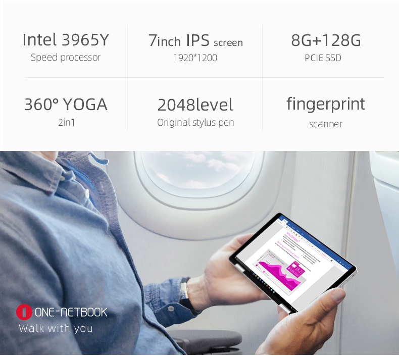 One Netbook One Mix 1S Yoga Pocket Laptop Intel Celeron 3965Y Dual-Core (Silver) + Original Stylus Pen (Silver)