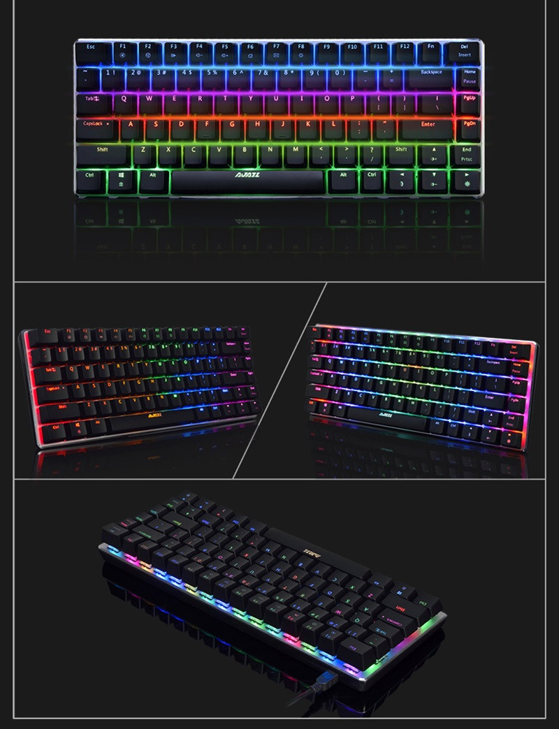 Ajazz AK33 Wired Mechanical Keyboard Black Switches Full White Backlight 82 Keys - Black