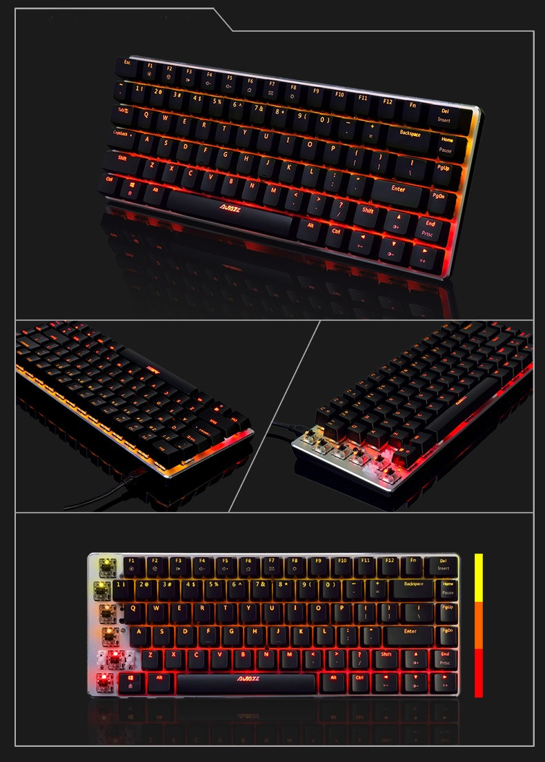 Ajazz AK33 Wired Mechanical Keyboard Black Switches Full White Backlight 82 Keys - Black