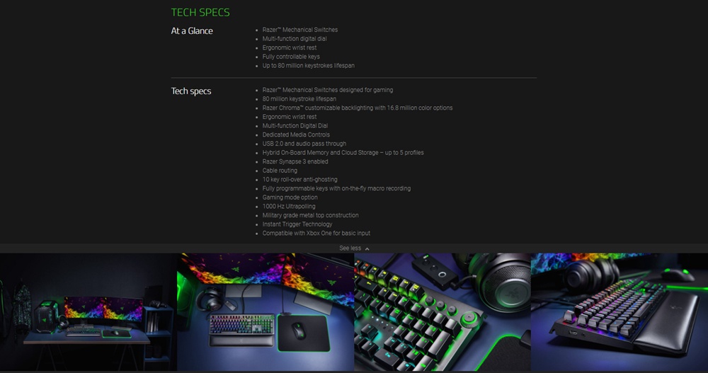 Razer BlackWidow Elite Wired Mechanical Gaming Keyboard 108 Key Tactile Green Switches RGB Lighting Programmable - Black