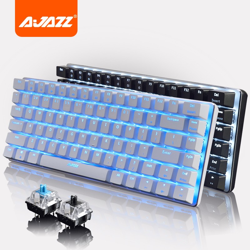 Ajazz AK33 Wired Mechanical Keyboard Black Switches Full White Backlight 82 Keys - Black