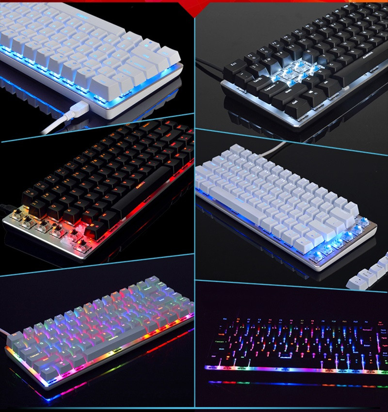 Ajazz AK33 Wired Mechanical Keyboard Black Switches Full White Backlight 82 Keys - Black