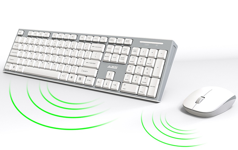 Ajazz A2080i Wireless Keyboard Mouse Set Mute Lightweight Waterproof Portable - White