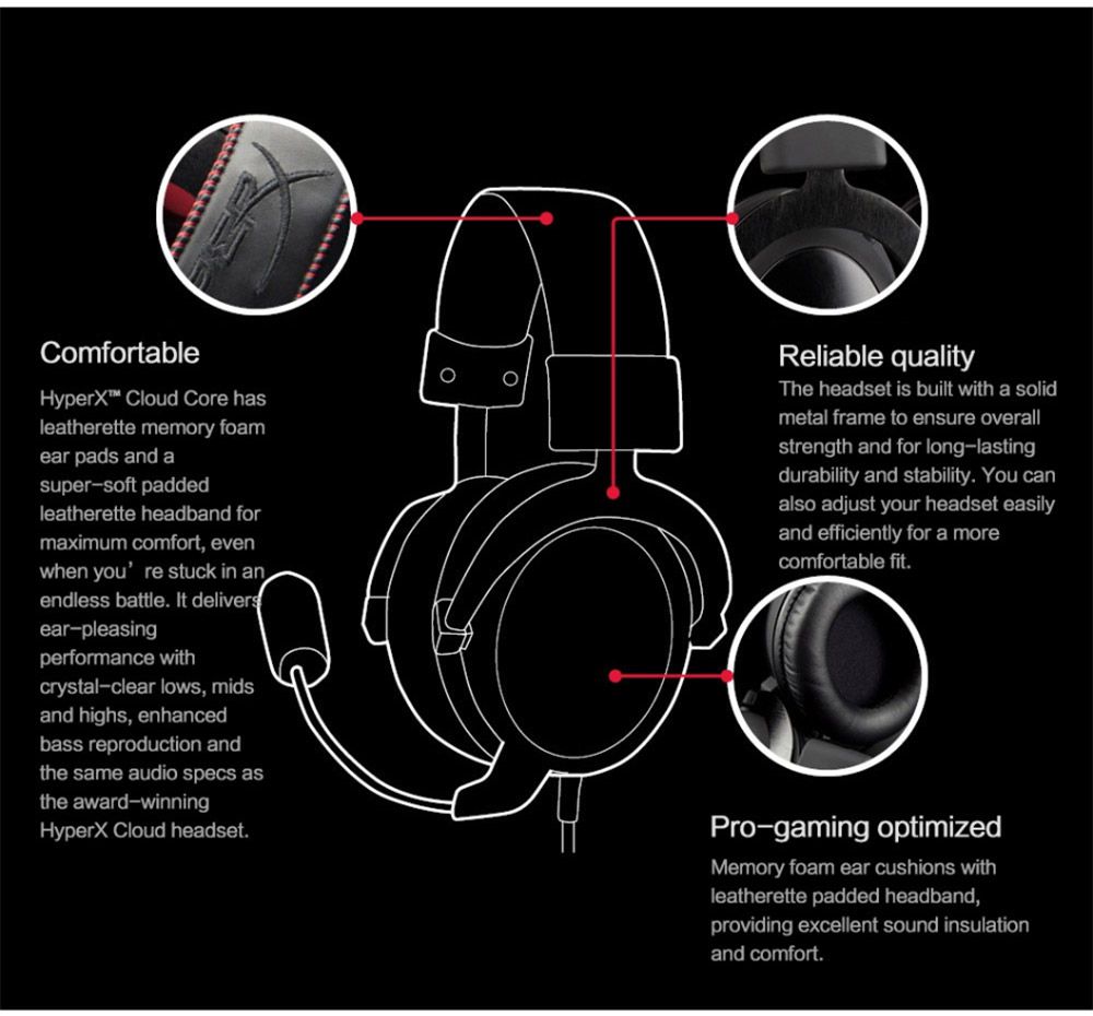 Kingston HyperX Cloud Core Gaming Headset 53MM Drivers Detachable Microphone  - Red