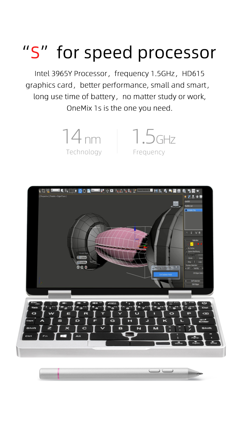 One Netbook One Mix 1S Yoga Pocket Laptop Intel Celeron 3965Y Dual-Core 7" IPS Screen 1920*1200 Touch ID Windows 10 8GB DDR3 128GB PCI-E SSD - Silver