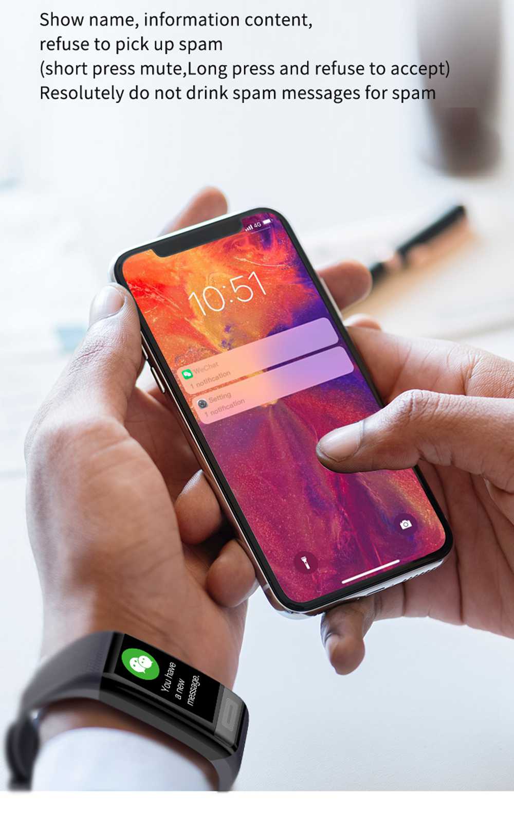 Makibes C20S Smart Bracelet Blood Oxygen Blood Pressure Monitor 1.14 Inch LCD Color Touch Screen IP67 Water Resistant Heart Rate Wristband - Black