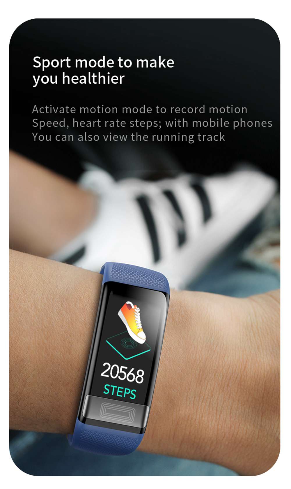 Makibes C20S Smart Bracelet Blood Oxygen Blood Pressure Monitor 1.14 Inch LCD Color Touch Screen IP67 Water Resistant Heart Rate Wristband - Black