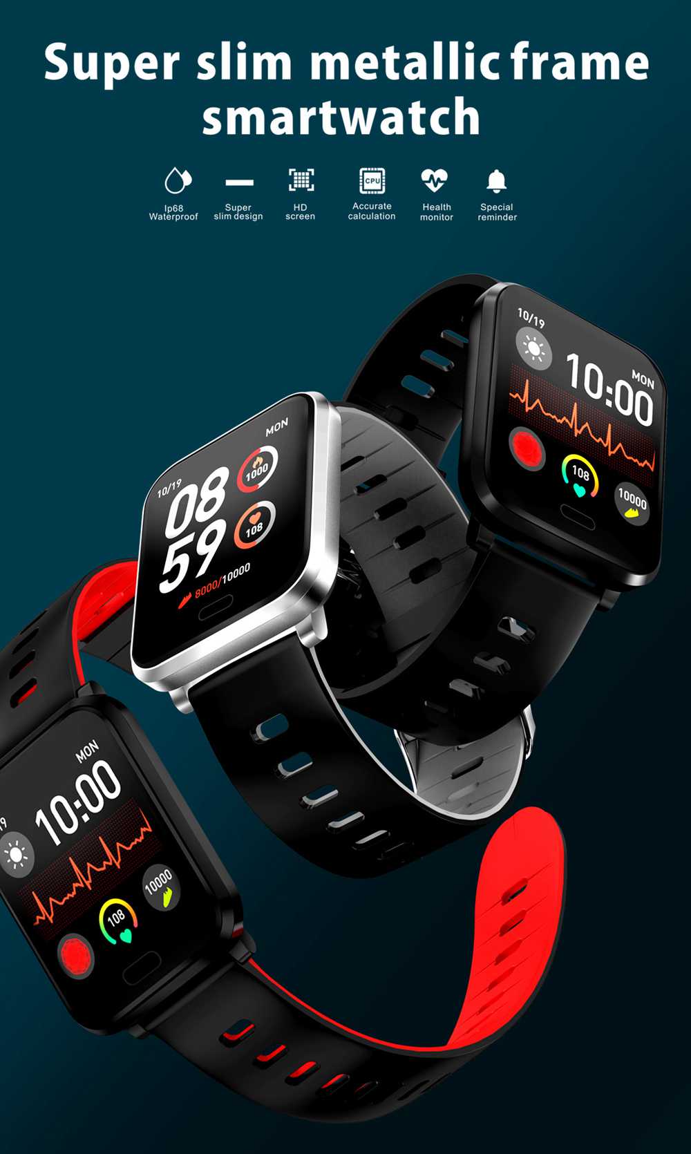 Makibes K10 Smartwatch Remote Camera 1.3 Inch Screen IP68 Water Resistant Heart Rate Blood Pressure Monitor - Black