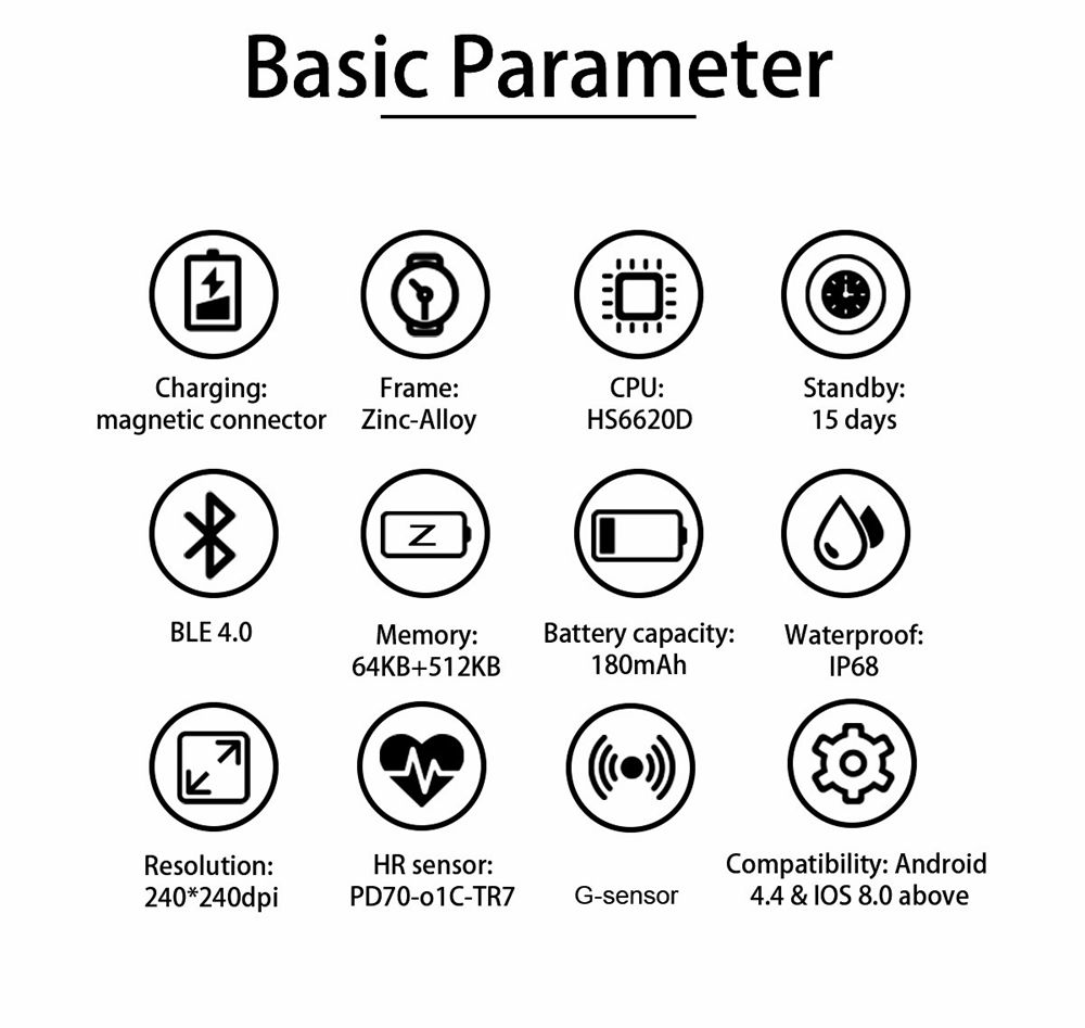 Makibes K10 Smartwatch Remote Camera 1.3 Inch Screen IP68 Water Resistant Heart Rate Blood Pressure Monitor - Black