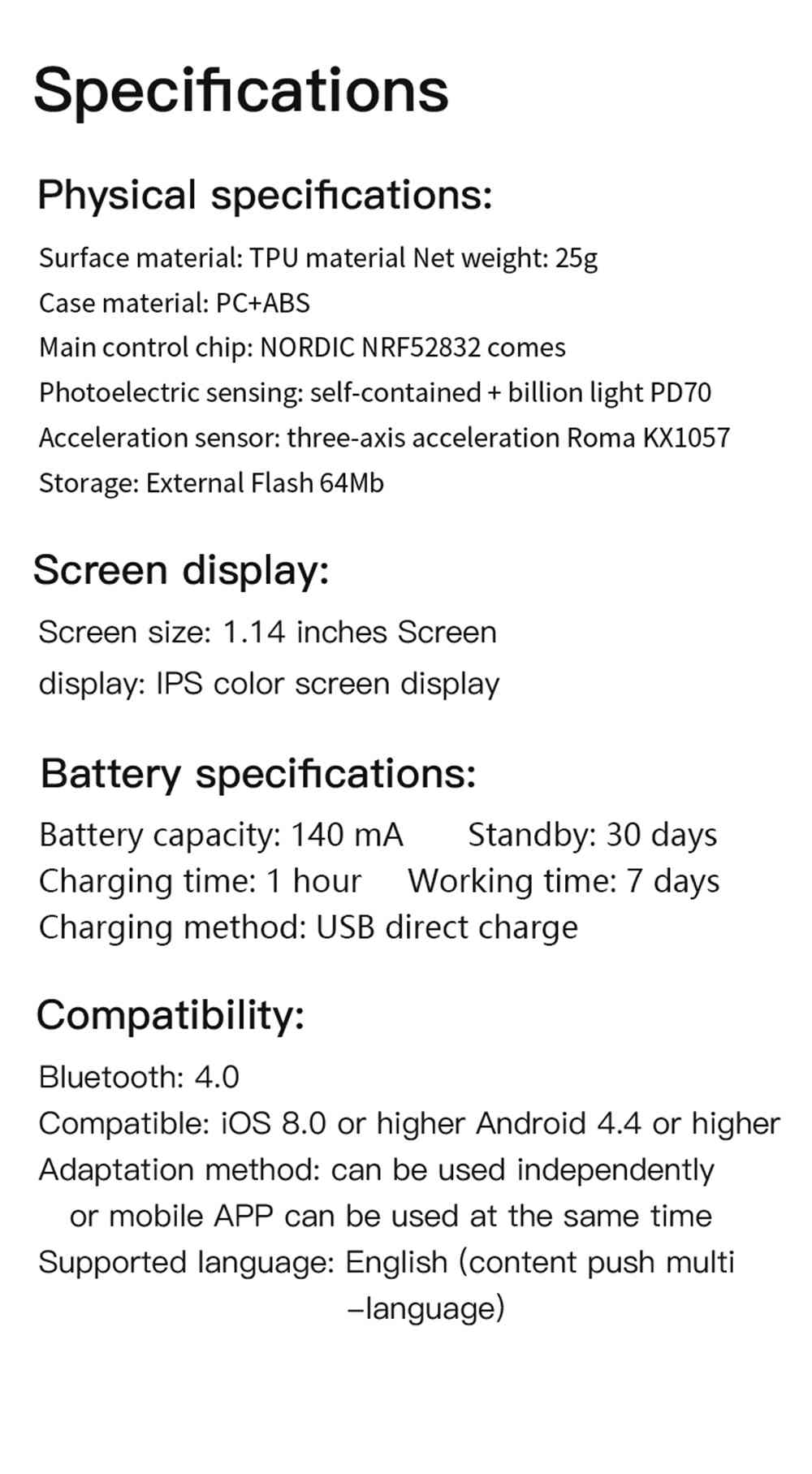 Makibes C20S Smart Bracelet Blood Oxygen Blood Pressure Monitor 1.14 Inch LCD Color Touch Screen IP67 Water Resistant Heart Rate Wristband - Black