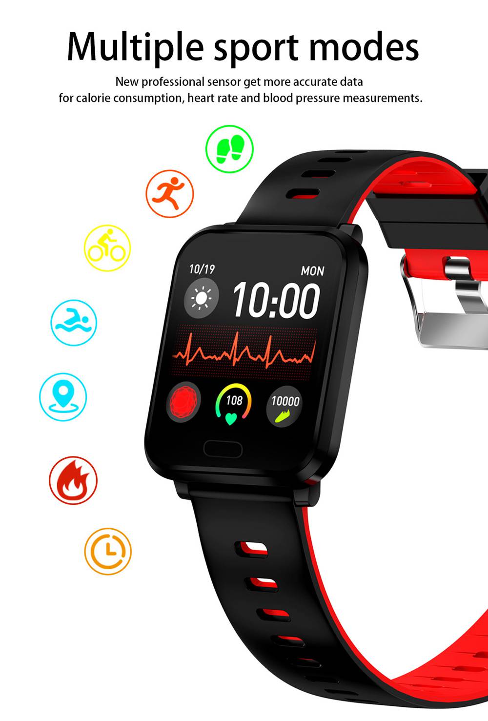 Makibes K10 Smartwatch Remote Camera 1.3 Inch Screen IP68 Water Resistant Heart Rate Blood Pressure Monitor - Black