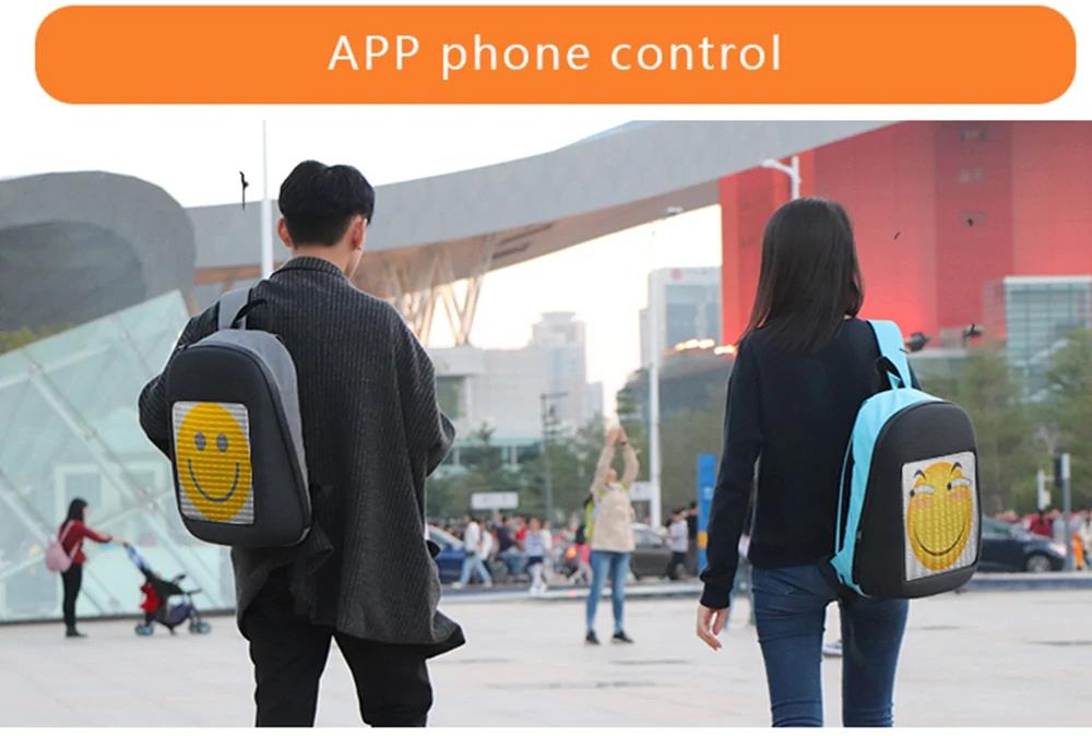 Unisex Creative Design LED Display Screen Backpack APP Control Pattern Free to Change - Blue