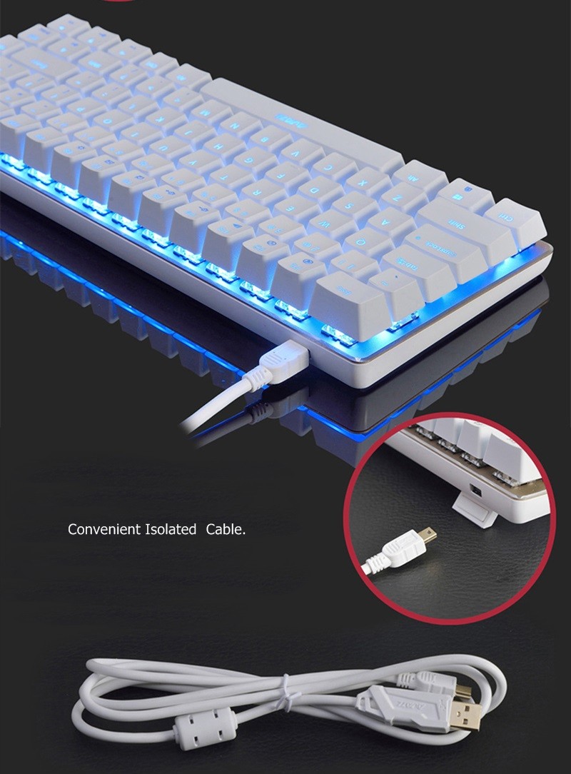Ajazz AK33 Wired Mechanical Keyboard Black Switches Full White Backlight 82 Keys - Black