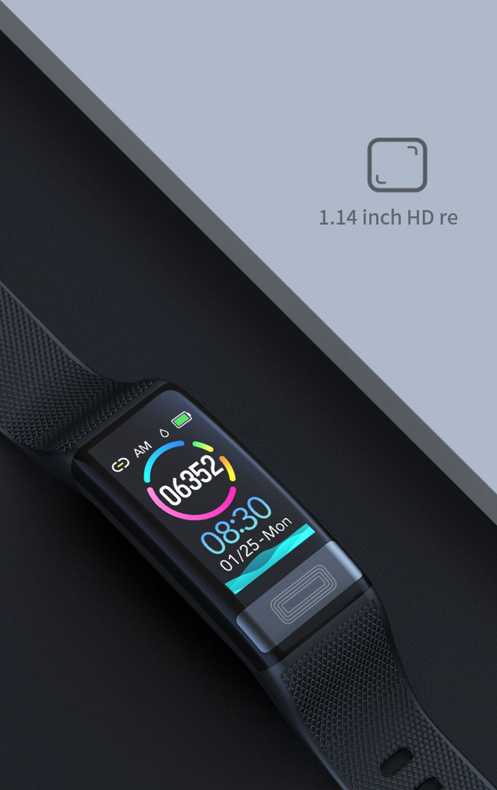 Makibes C20S Smart Bracelet Blood Oxygen Blood Pressure Monitor 1.14 Inch LCD Color Touch Screen IP67 Water Resistant Heart Rate Wristband - Black