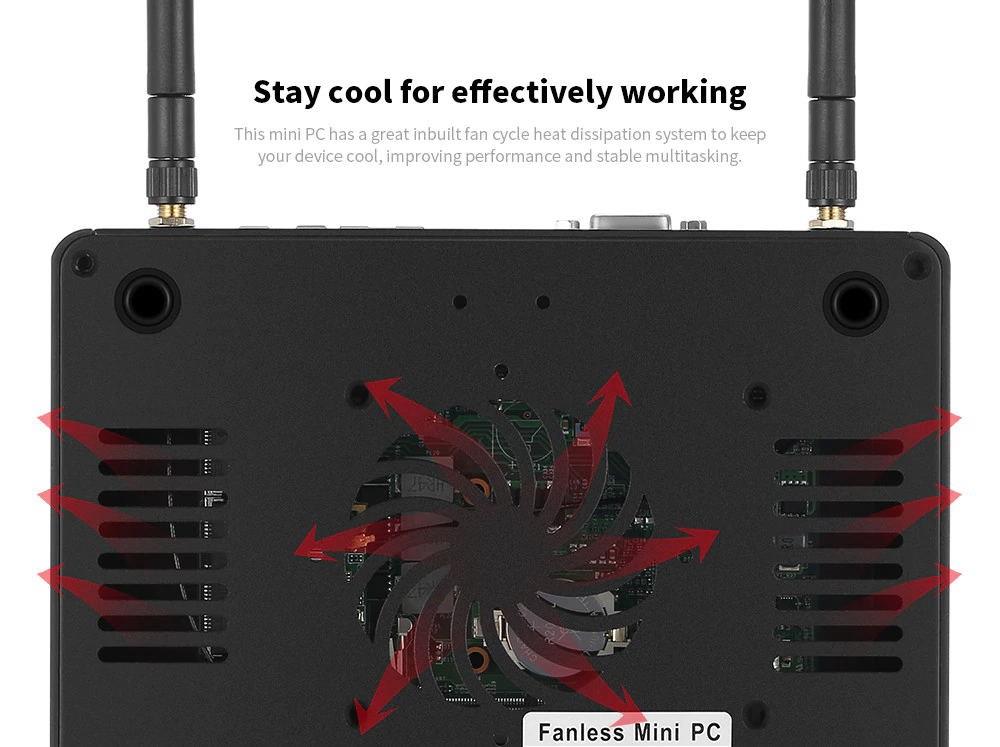 HYSTOU H2 Intel Core i3-5005U 8G RAM 128G SSD Fanless Mini PC 2.4G+5G WIFI 1000M LAN USB3.0 HDMI+VGA - Black