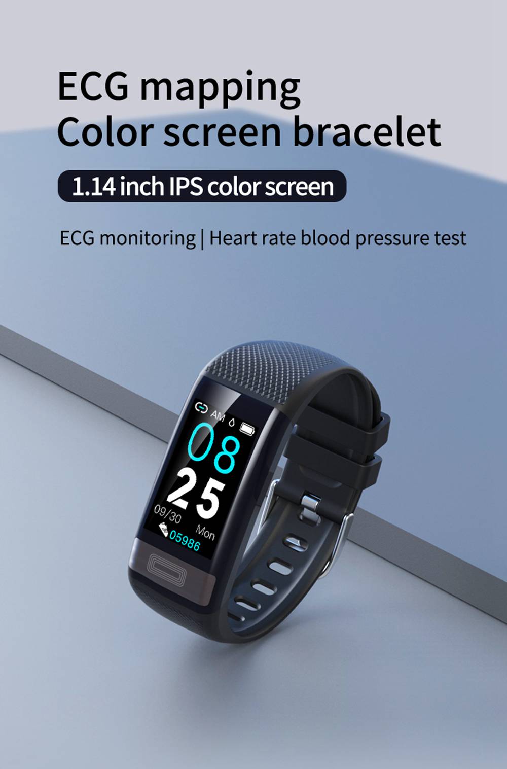 Makibes C20S Smart Bracelet Blood Oxygen Blood Pressure Monitor 1.14 Inch LCD Color Touch Screen IP67 Water Resistant Heart Rate Wristband - Black