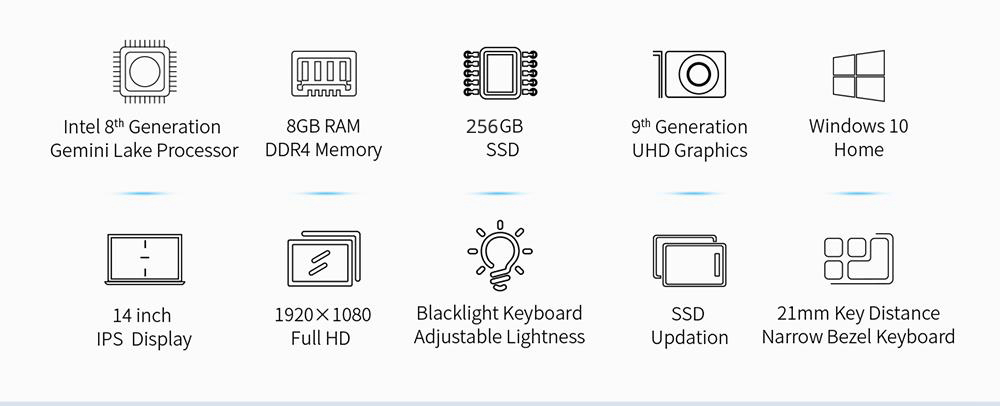 Teclast F7 Plus Laptop Intel Celeron N4100 Quad Core 14 Inch 1920*1080 IPS Screen Windows 10 8GB RAM 256GB SSD - Silver