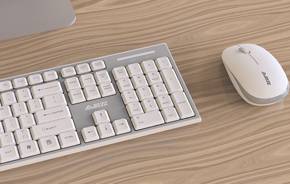 Ajazz A2080i Wireless Keyboard Mouse Set Mute Lightweight Waterproof Portable - White