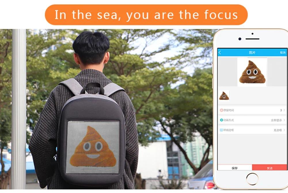 Unisex Creative Design LED Display Screen Backpack APP Control Pattern Free to Change - Blue