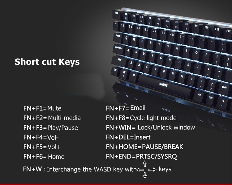 Ajazz AK33 Wired Mechanical Keyboard Black Switches Full White Backlight 82 Keys - Black