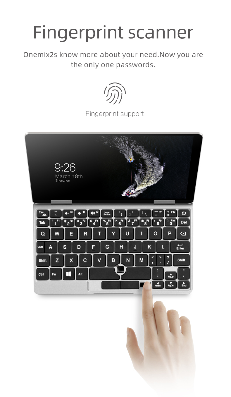 One Netbook One Mix 1S Yoga Pocket Laptop Intel Celeron 3965Y Dual-Core 7" IPS Screen 1920*1200 Touch ID Windows 10 8GB DDR3 128GB PCI-E SSD - Silver