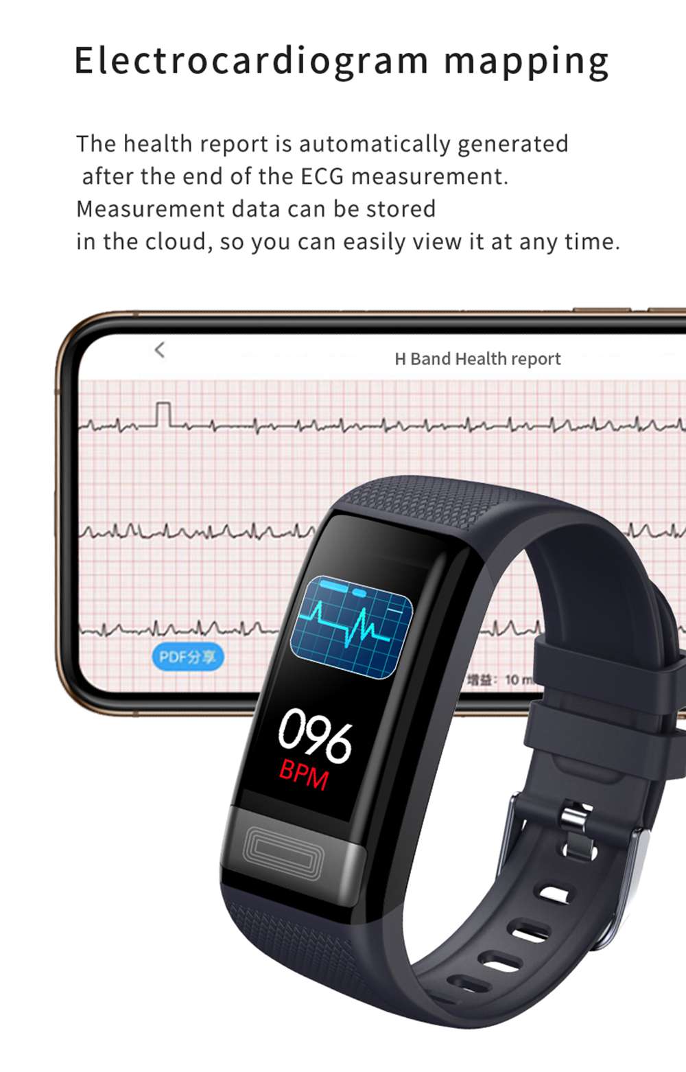 Makibes C20S Smart Bracelet Blood Oxygen Blood Pressure Monitor 1.14 Inch LCD Color Touch Screen IP67 Water Resistant Heart Rate Wristband - Black