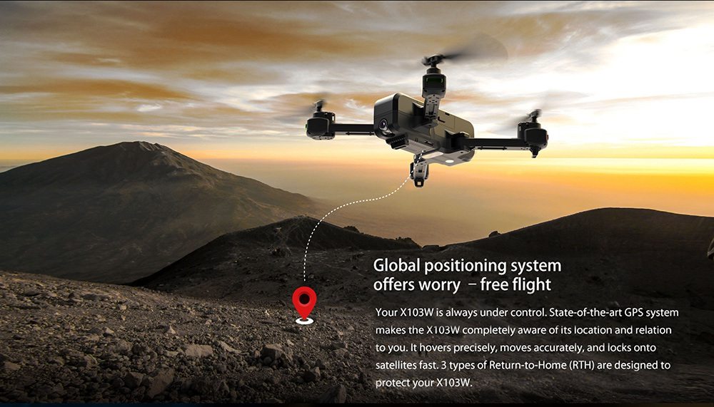 MJX X103W 5G WIFI GPS Foldable RC Quadcopter with 2K Camera Single-axis Mechanical Gimbal RTF - Three Batteries with Bag