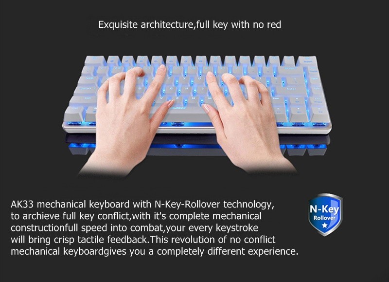 Ajazz AK33 Wired Mechanical Keyboard Black Switches Full White Backlight 82 Keys - Black