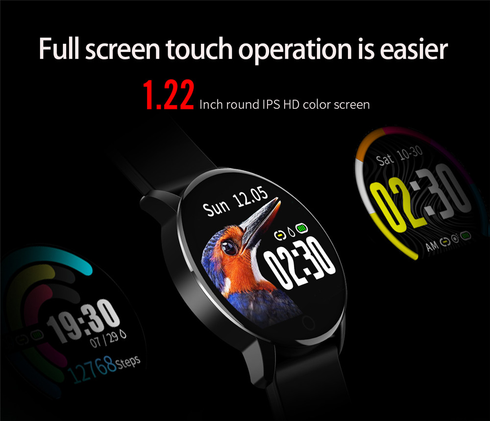 Makibes Q20 Smartwatch Blood Pressure Monitor 1.22 Inch IPS Screen IP67 Water Resistant Heart Rate Sleep Tracker Silicon Strap - Black