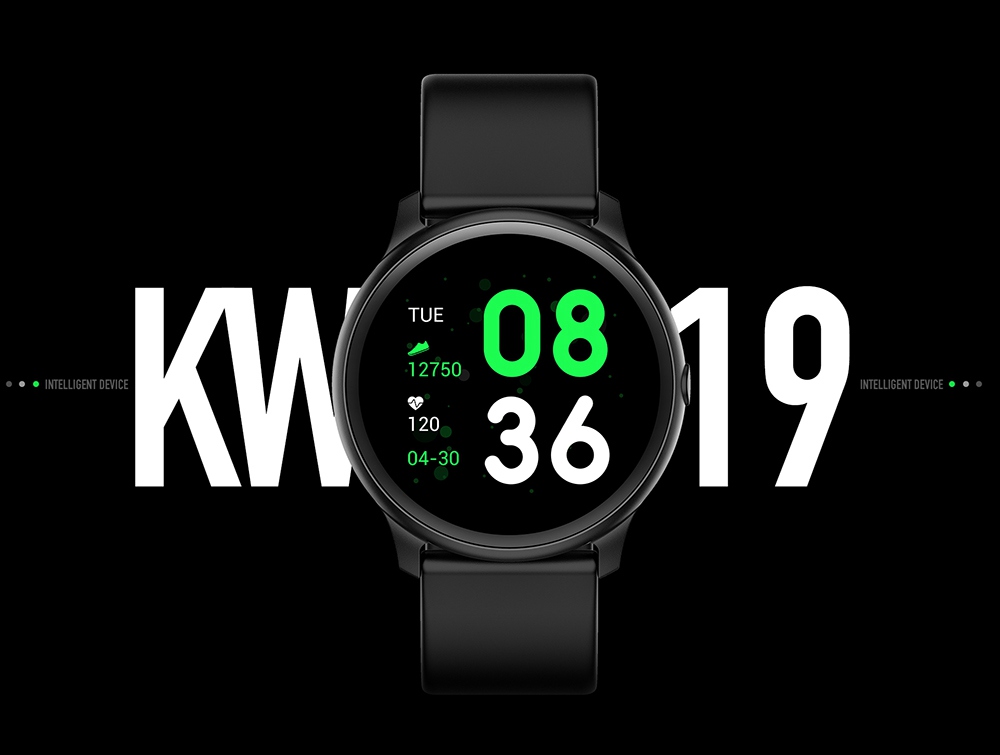 Model-KW19 SmartWatch 1.3 Inch TFT HD Screen IP67 Bluetooth 4.0 Heart Rate Blood Pressure Monitor - Black