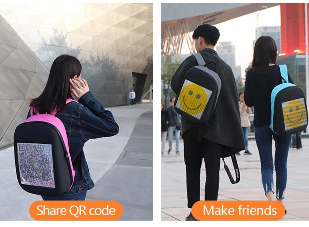 Unisex Creative Design LED Display Screen Backpack APP Control Pattern Free to Change - Blue