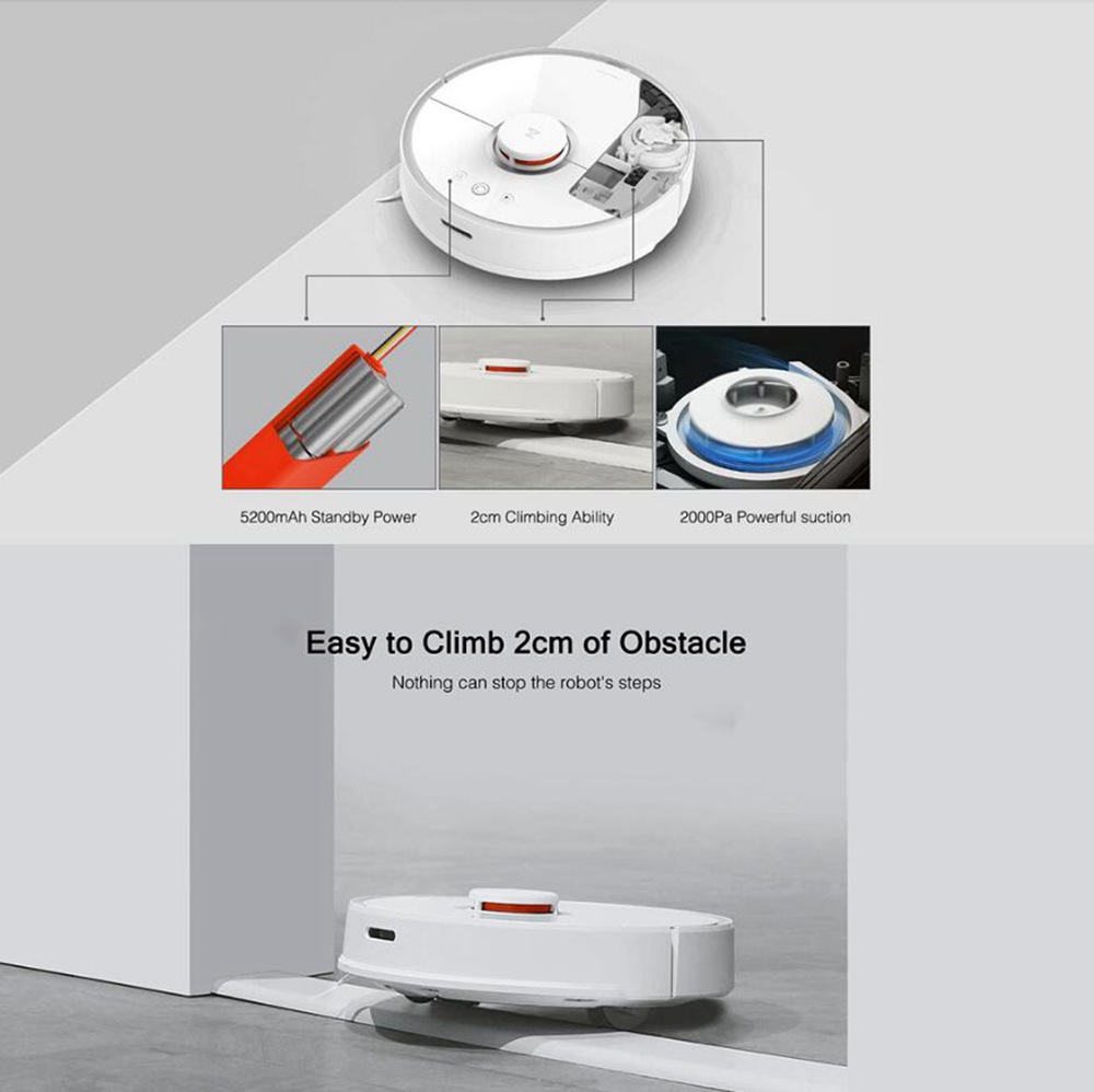 Roborock S50 Robot Vacuum Cleaner 2 APP Virtual Wall Automatic Area   Cleaning 2000pa Suction 2 in 1 Sweeping Mopping Function LDS Path   Planning 5200mAh Battery EU Plug - White