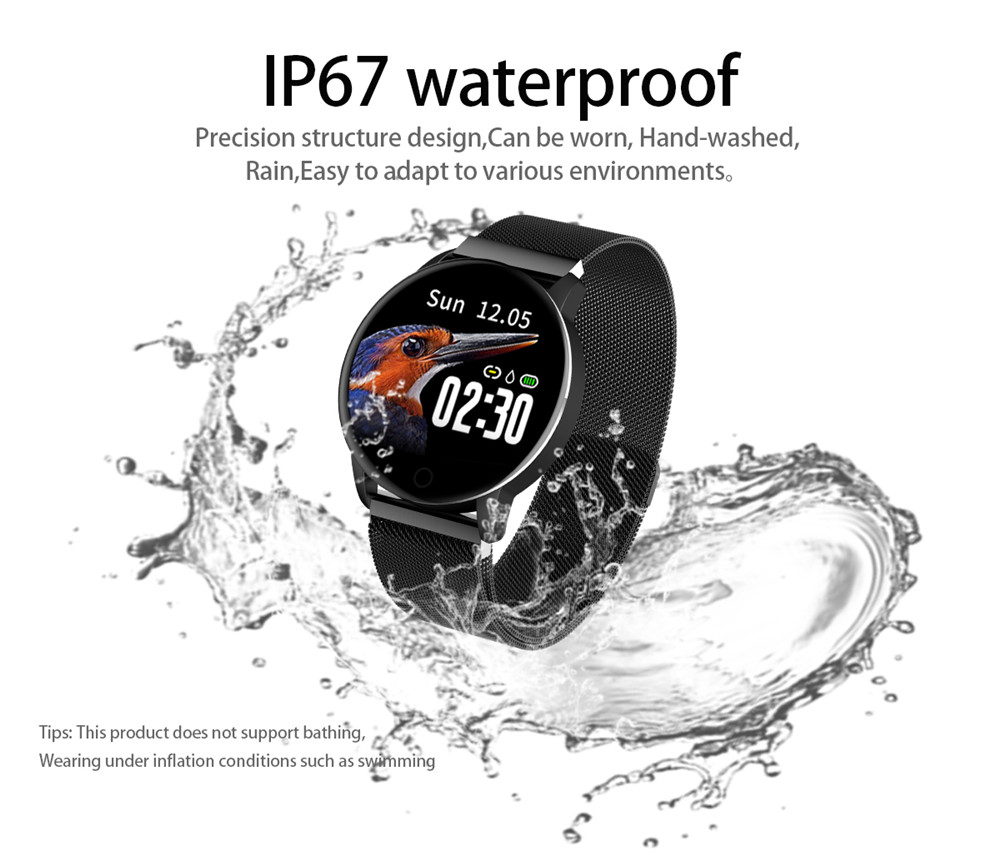 Makibes Q20 Smartwatch Blood Pressure Monitor 1.22 Inch IPS Screen IP67 Water Resistant Heart Rate Sleep Tracker Silicon Strap - Black