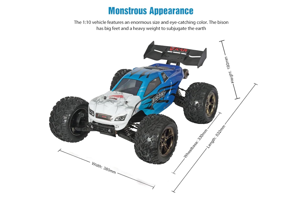 VKAR Racing BISON V3 1/10 2.4G 4WD Off-road Monster Bruggy RC Car With Matel Bottom Plate RTR