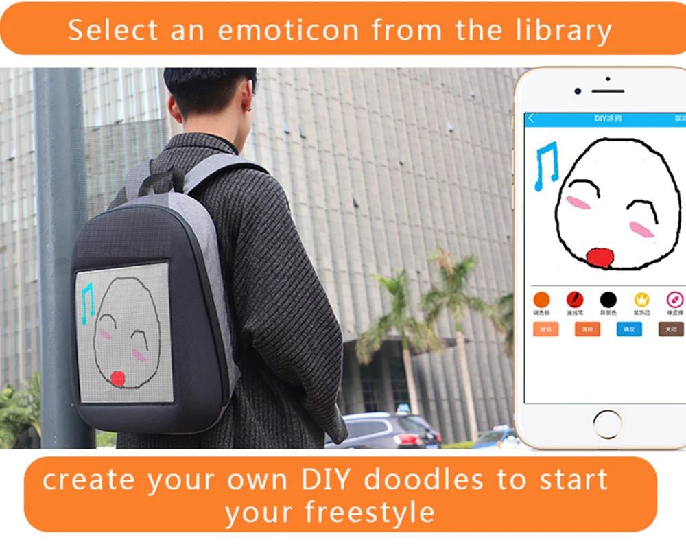 Unisex Creative Design LED Display Screen Backpack APP Control Pattern Free to Change - Blue
