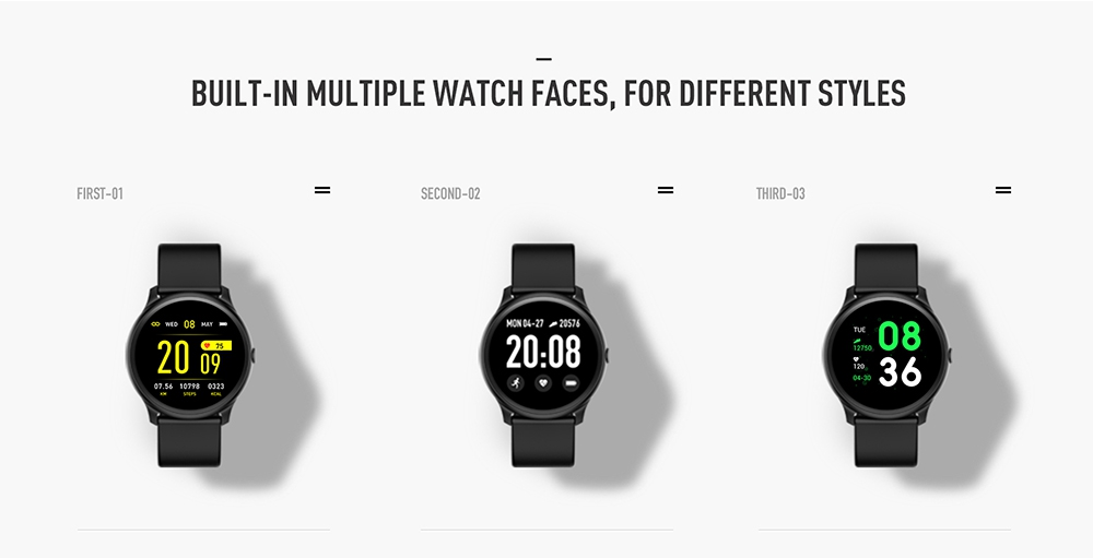 Model-KW19 SmartWatch 1.3 Inch TFT HD Screen IP67 Bluetooth 4.0 Heart Rate Blood Pressure Monitor - Black